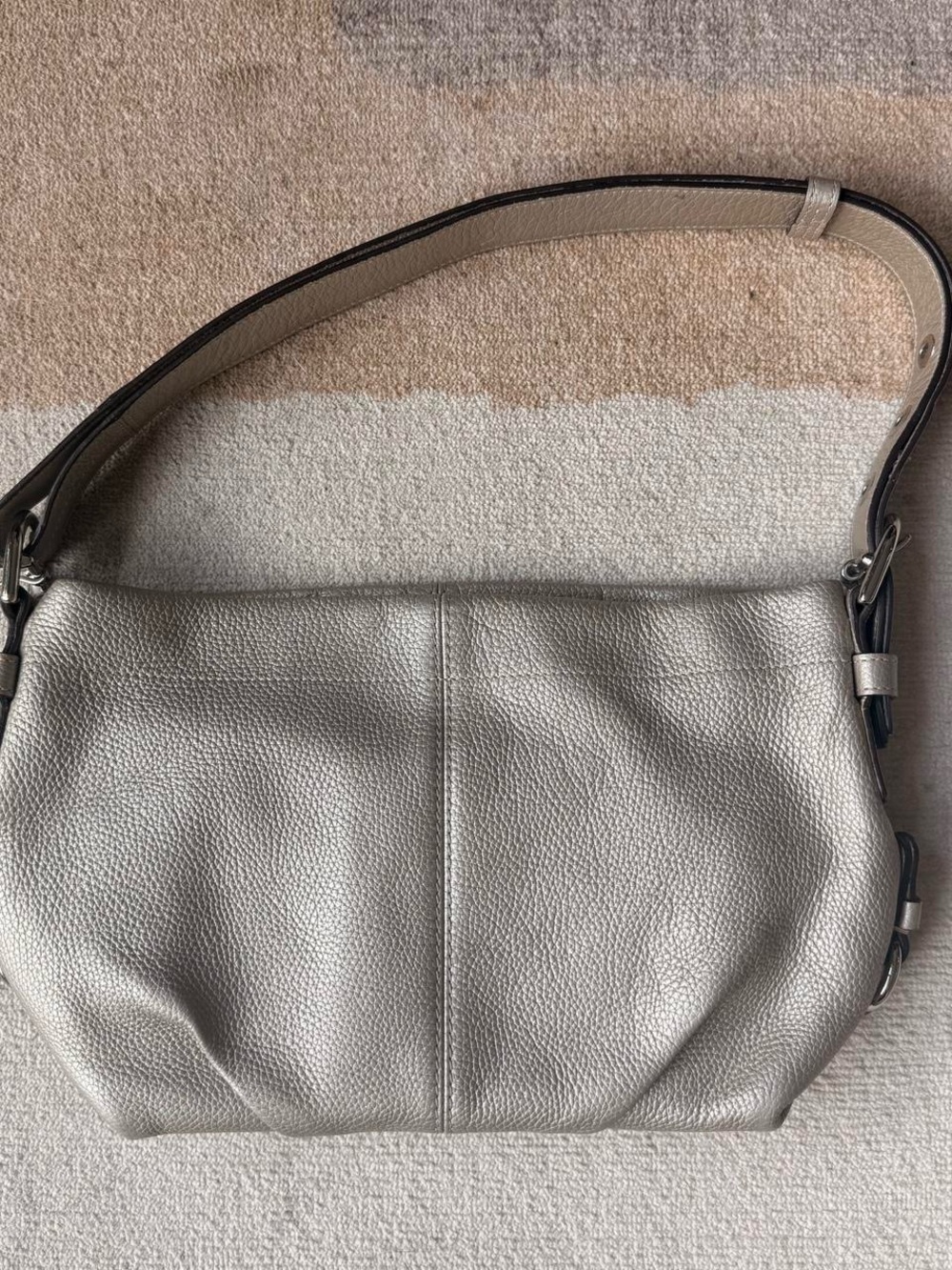 2000s Y2K Coach Metallic Champagne Pebble Leather Shoulder Bag